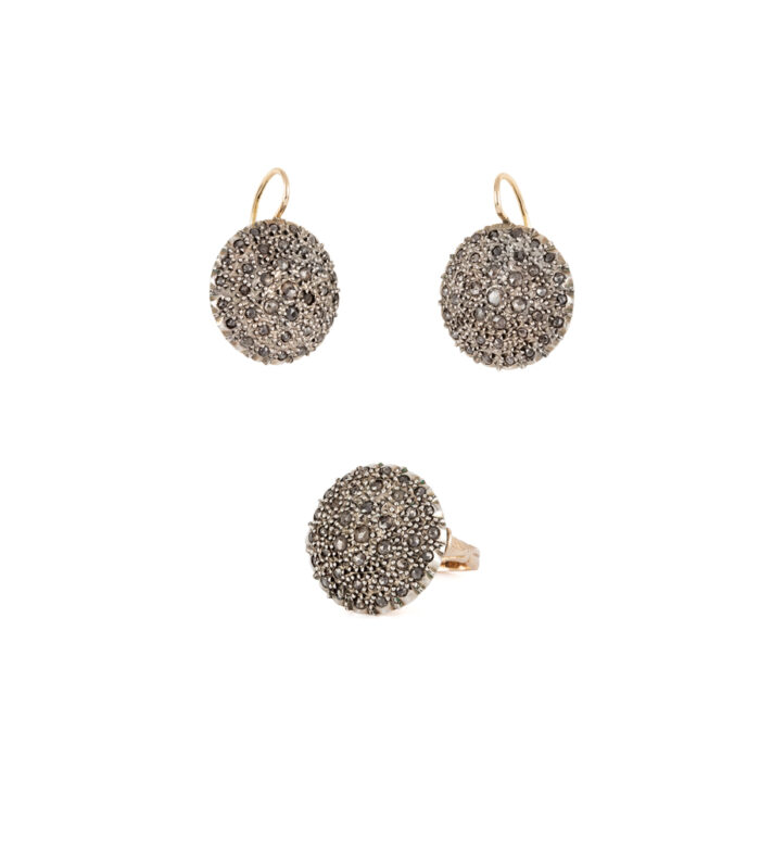 Set vintage din aur de 14k si argint cu diamante naturale