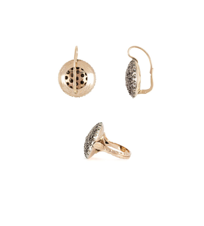 Set vintage din aur de 14k si argint cu diamante naturale