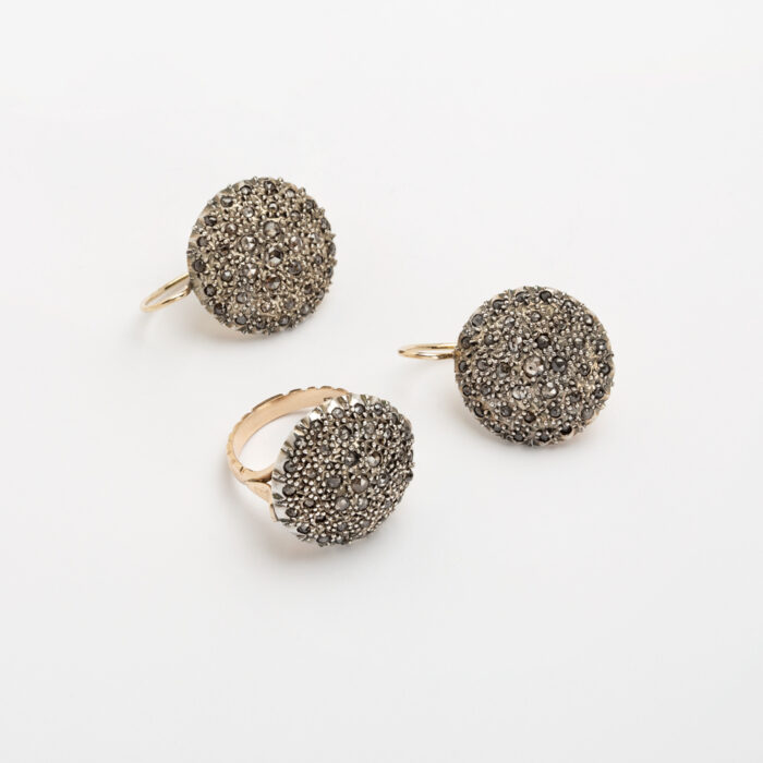 Set vintage din aur de 14k si argint cu diamante naturale