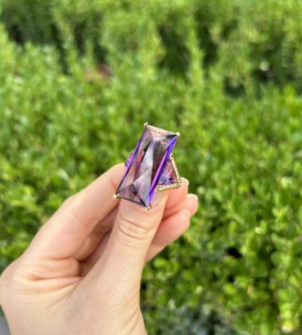 Inel din aur galben de 18k cu ametist si diamante naturale
