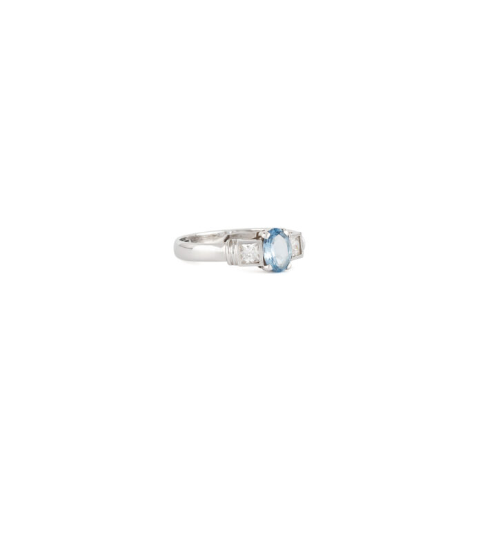 Set din aur alb si galben de 18k cu acvamarin si cubic zirconia