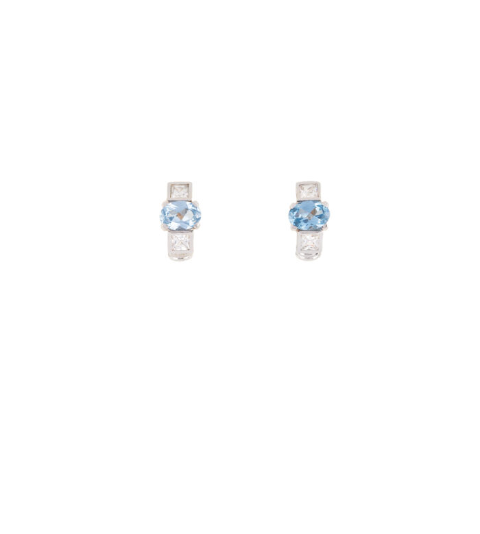 Set din aur alb si galben de 18k cu acvamarin si cubic zirconia