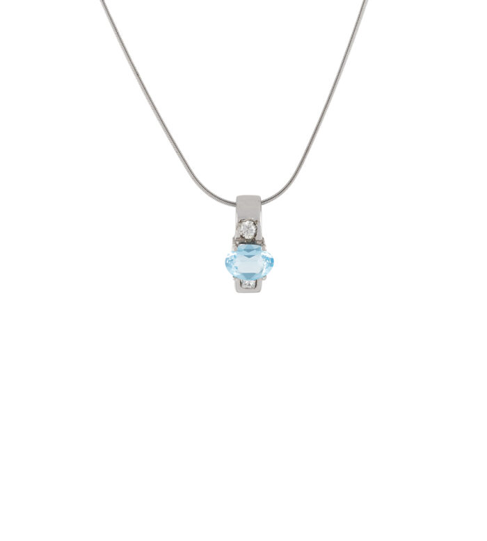 Set din aur alb si galben de 18k cu acvamarin si cubic zirconia
