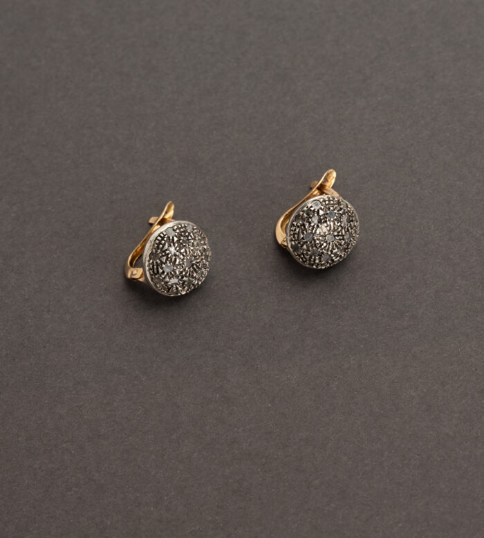 Cercei vintage din aur de 14k si argint cu diamante naturale