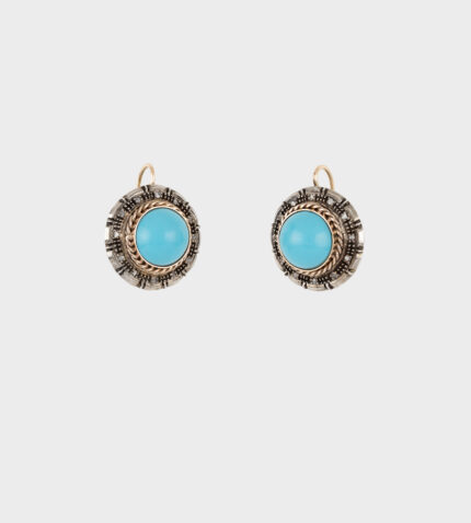 Cercei vintage din aur de 12k si argint cu turcoaz si diamante naturale