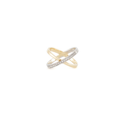 Inel din aur alb si galben de 14k si cubic zirconia