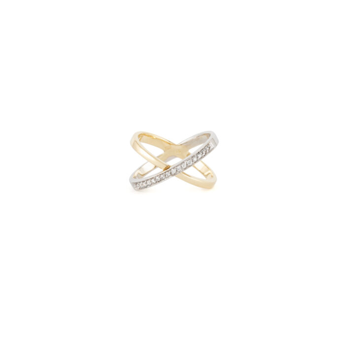 Inel din aur alb si galben de 14k si cubic zirconia