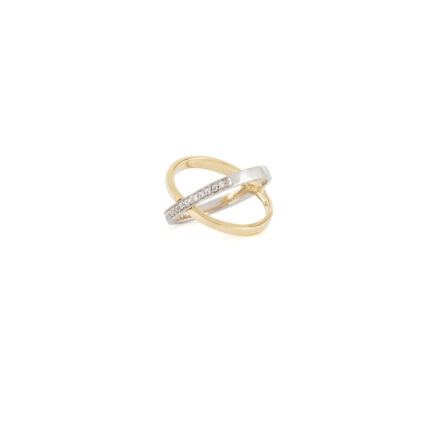 Inel din aur alb si galben de 14k si cubic zirconia