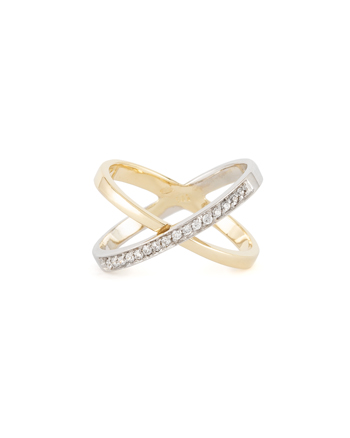 Inel din aur alb si galben de 14k si cubic zirconia