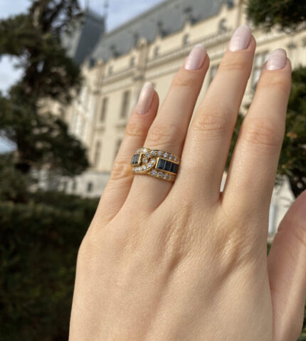 Inel din aur de 18k cu safire si diamante naturale