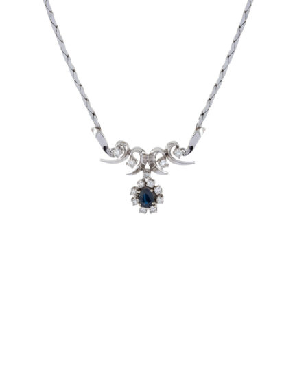 Colier din aur alb de 14k cu safir si diamante naturale