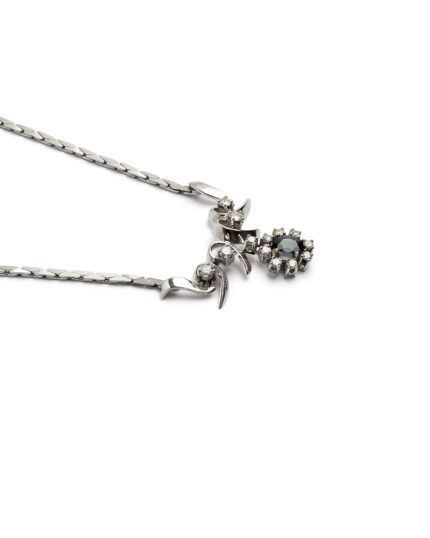 Colier din aur alb de 14k cu safir si diamante naturale