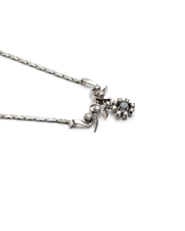 Colier din aur alb de 14k cu safir si diamante naturale