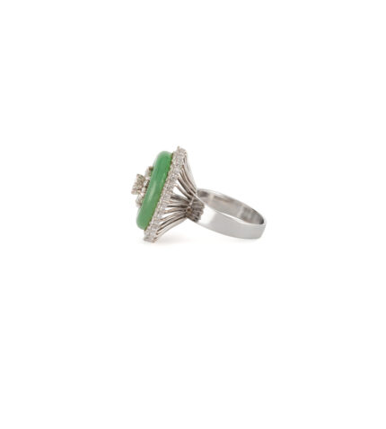Inel din aur alb de 14k cu jad si diamante naturale