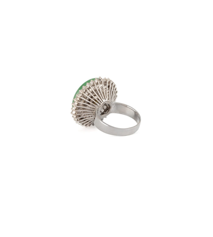 Inel din aur alb de 14k cu jad si diamante naturale