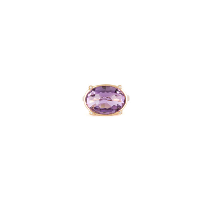 Inel vintage din aur de 18k, ametist si diamante naturale