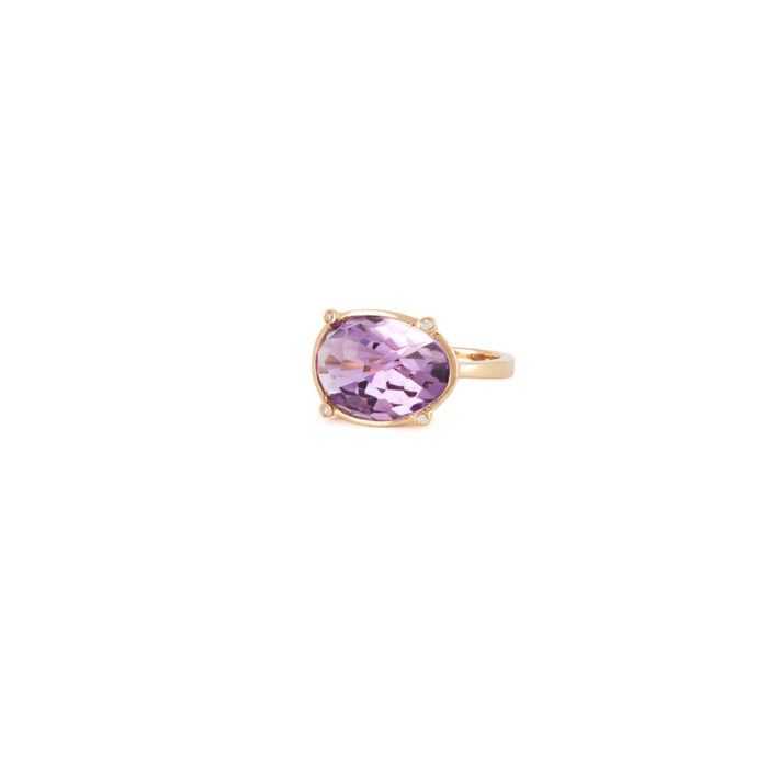 Inel vintage din aur de 18k, ametist si diamante naturale