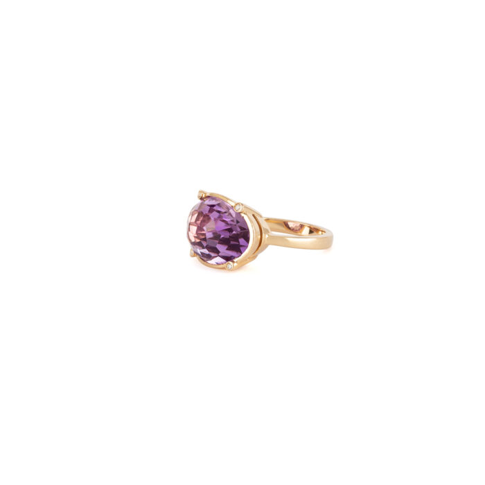Inel vintage din aur de 18k, ametist si diamante naturale