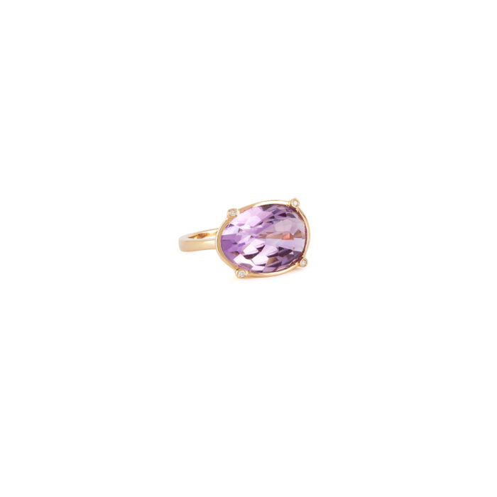 Inel vintage din aur de 18k, ametist si diamante naturale