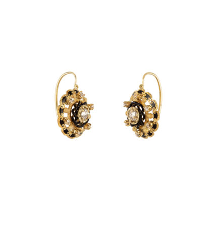 Cercei vintage din aur de 18k cu email negru si diamante naturale