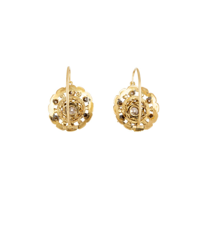 Cercei vintage din aur de 18k cu email negru si diamante naturale
