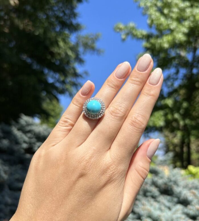 Set din aur alb de 18k cu turcoaz si diamante naturale
