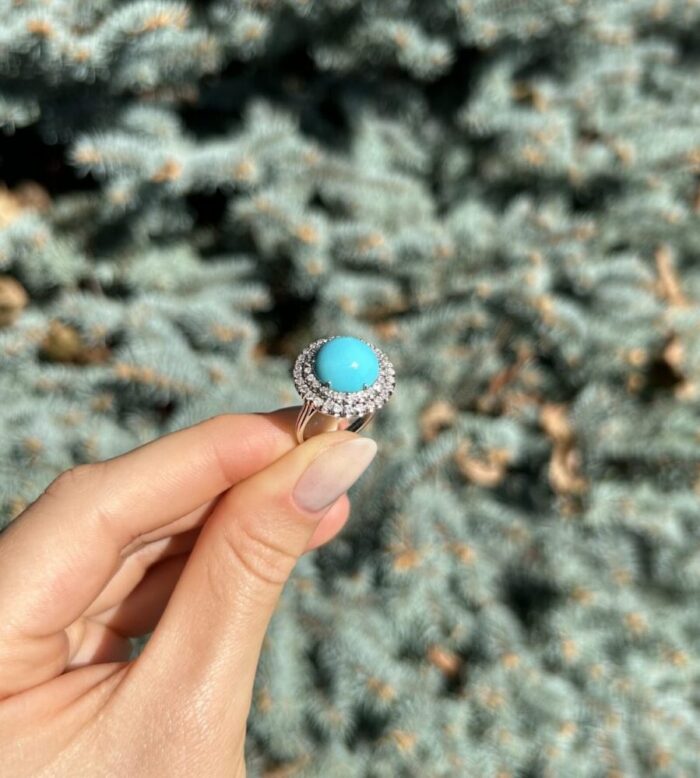 Set din aur alb de 18k cu turcoaz si diamante naturale