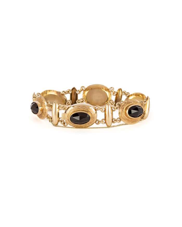 Bratara vintage din aur de 14k cu granate naturale fatetate