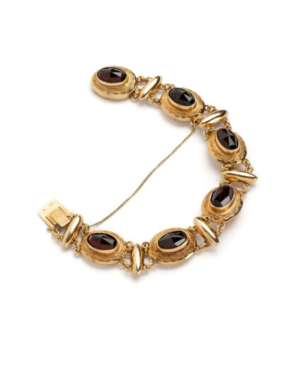 Bratara vintage din aur de 14k cu granate naturale fatetate