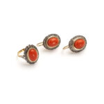 Set vintage din aur de 18k si argint, coral si diamante naturale