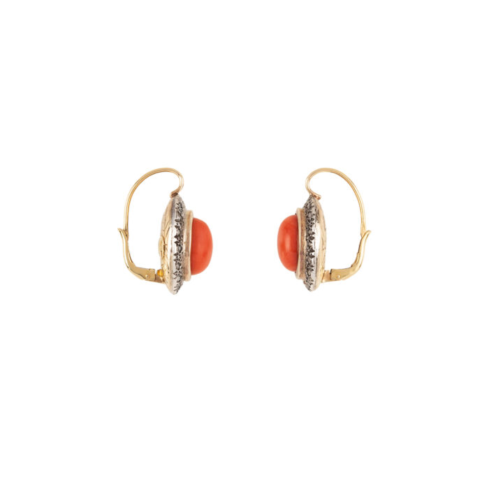 Set vintage din aur de 18k si argint, coral si diamante naturale