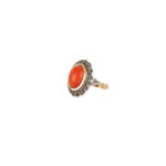 Set vintage din aur de 18k si argint, coral si diamante naturale