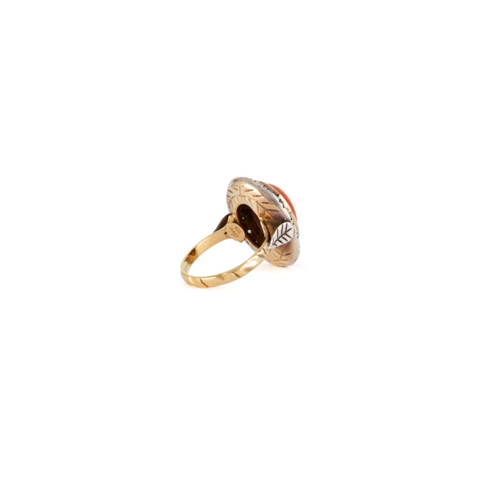 Set vintage din aur de 18k si argint, coral si diamante naturale