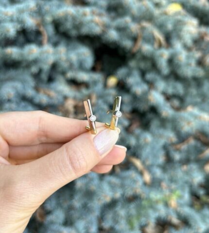 Cercei din aur alb si galben de 18k cu diamante naturale