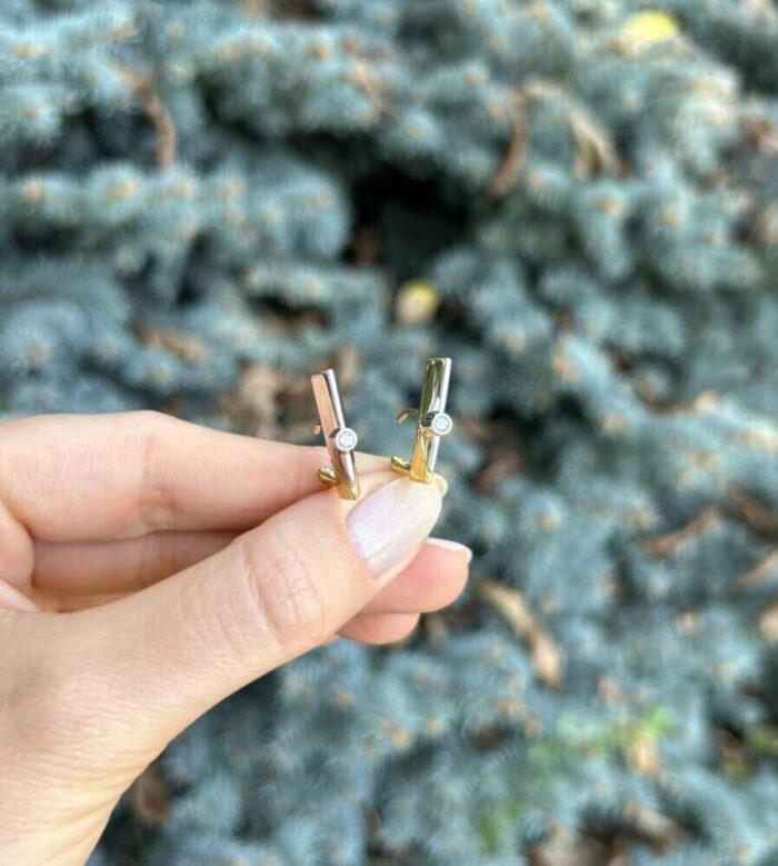 Cercei din aur alb si galben de 18k cu diamante naturale