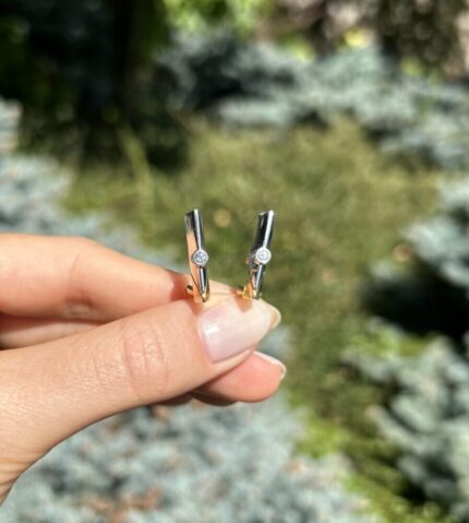 Cercei din aur alb si galben de 18k cu diamante naturale