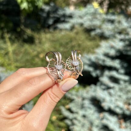 Cercei vintage din aur de 18k cu diamante naturale