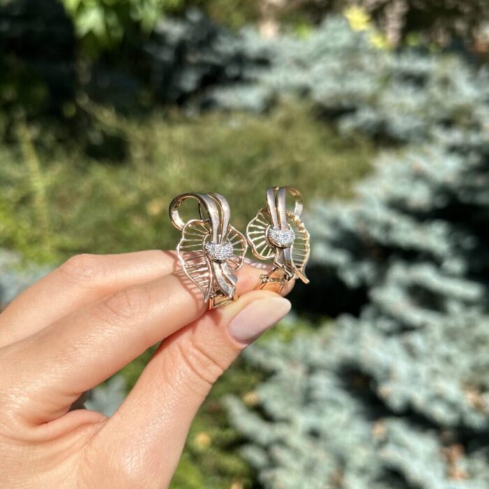 Cercei vintage din aur de 18k cu diamante naturale