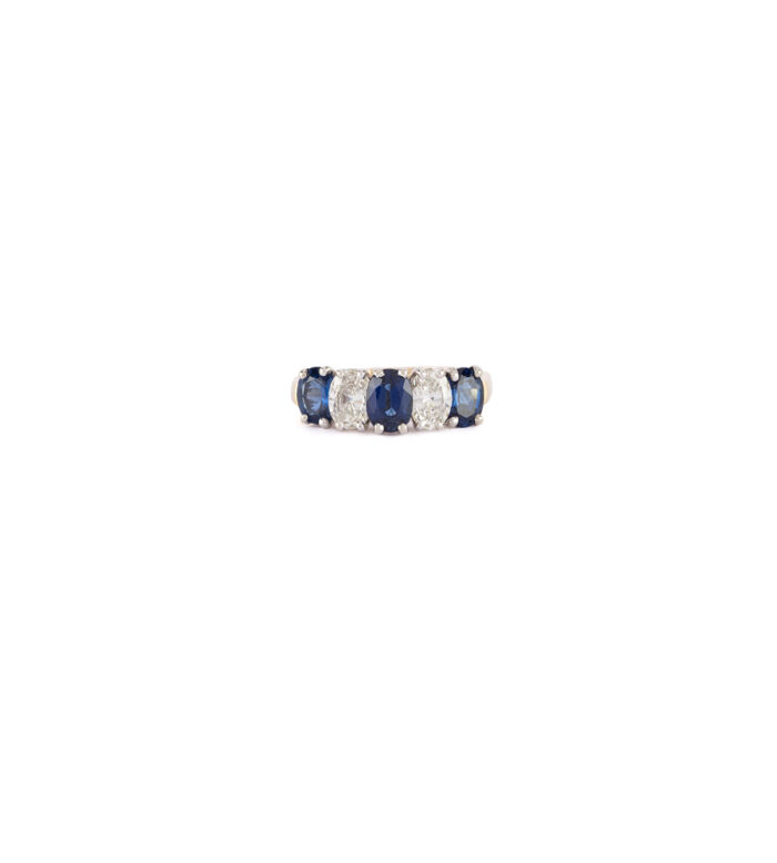 Inel vintage din aur de 14k cu safire si diamante naturale