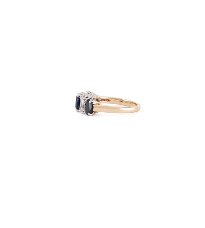 Inel vintage din aur de 14k cu safire si diamante naturale