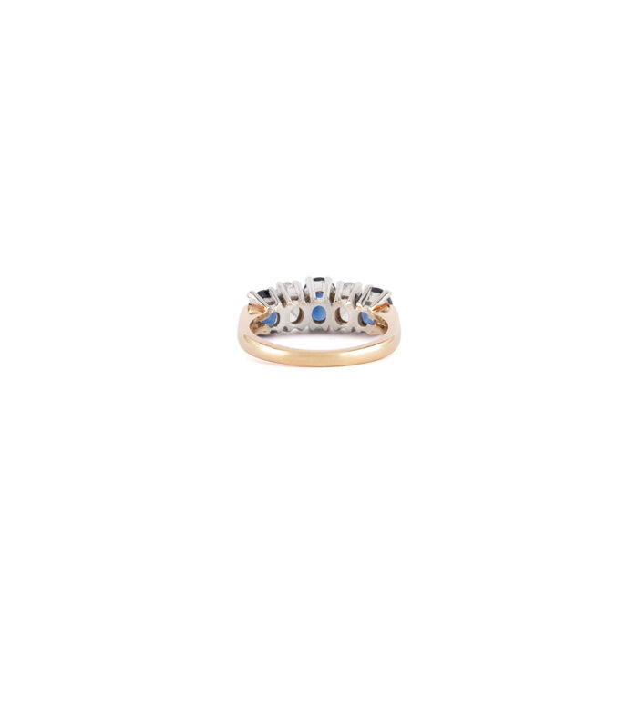Inel vintage din aur de 14k cu safire si diamante naturale