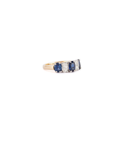 Inel vintage din aur de 14k cu safire si diamante naturale