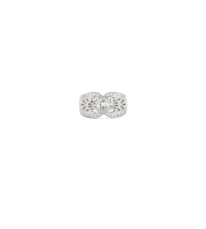 Inel vintage din aur alb de 18k cu diamante naturale