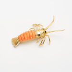 Brosa-pandant vintage din aur de 18k cu safire, coral si diamante naturale