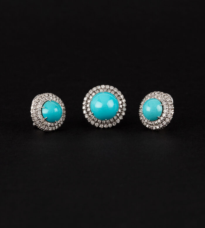 Set din aur alb de 18k cu turcoaz si diamante naturale