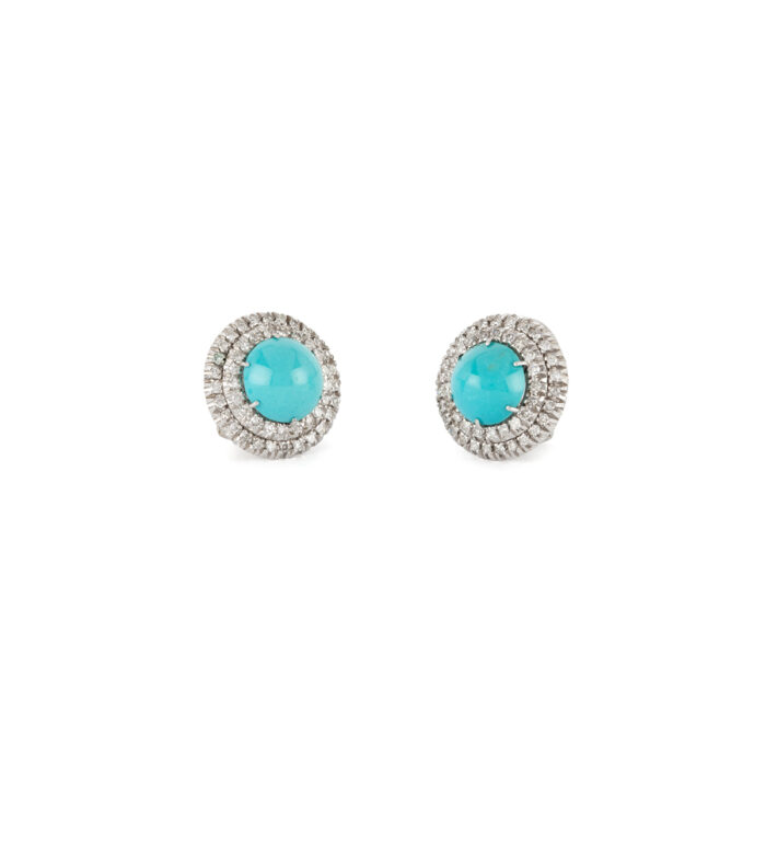 Set din aur alb de 18k cu turcoaz si diamante naturale