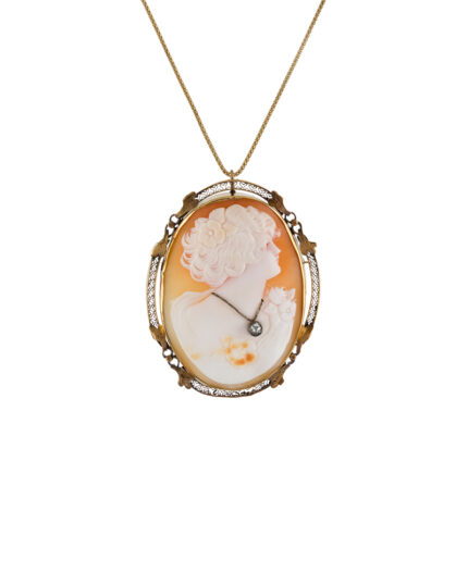 Camee vintage cu diamant natural montata in aur de 14k