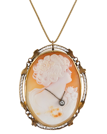 Camee vintage cu diamant natural montata in aur de 14k