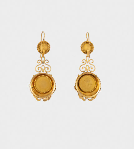 Cercei vintage 2 in 1 anii 1800 din aur de 18k cu micromozaic venetian