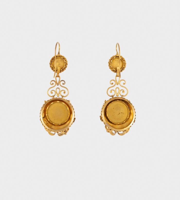 Cercei vintage 2 in 1 anii 1800 din aur de 18k cu micromozaic venetian